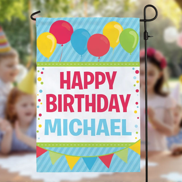 Picture of Birthday Party Sign Garden Flag - Custom Birthday Party Flag with Kids Name - Celebrate Birthday