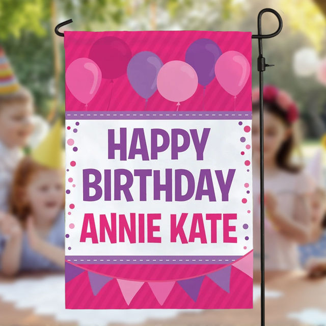 Picture of Birthday Party Sign Garden Flag - Custom Birthday Party Flag with Kids Name - Celebrate Birthday