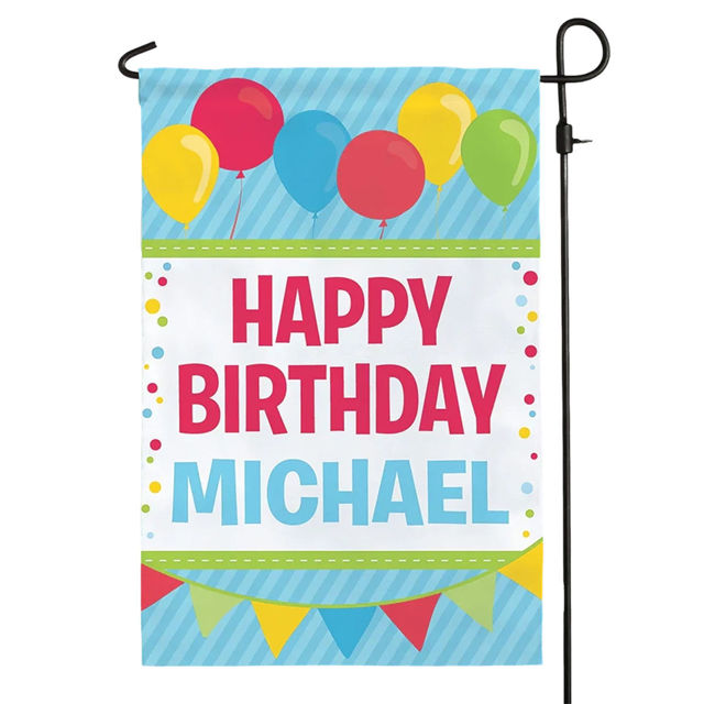 Picture of Birthday Party Sign Garden Flag - Custom Birthday Party Flag with Kids Name - Celebrate Birthday