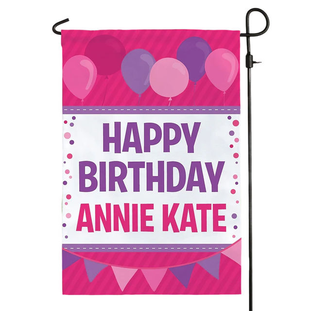 Picture of Birthday Party Sign Garden Flag - Custom Birthday Party Flag with Kids Name - Celebrate Birthday