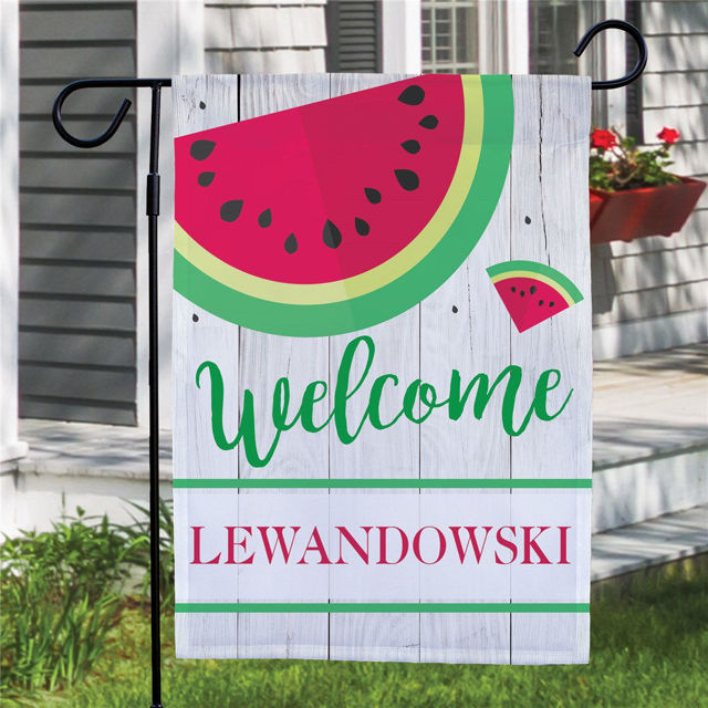 Picture of Watermelon Welcome Personalized Garden Flag - Custom Summer Yard Sign - Outdoor Decor for Porch or Garden - Housewarming Gift