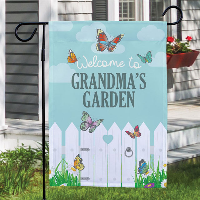 Picture of Personalized White Picket Fence Garden Flag - Custom Outdoor Yard Sign - Cottage Garden Decor - Housewarming Gift - Welcome Flag
