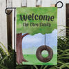 Picture of Personalized Tire Swing Welcome Garden Flag - Custom Outdoor Yard Sign - Rustic Garden Decor - Family Name House Flag - Porch Decoration
