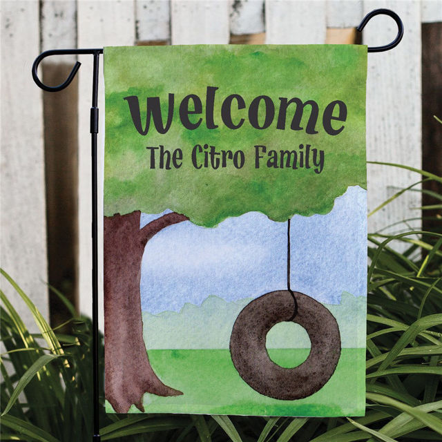 Picture of Personalized Tire Swing Welcome Garden Flag - Custom Outdoor Yard Sign - Rustic Garden Decor - Family Name House Flag - Porch Decoration