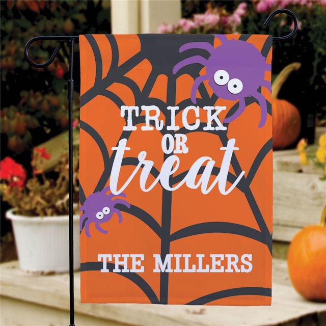 Picture of Personalized Trick or Treat Garden Flag - Custom Halloween Yard Sign - Outdoor Fall Decor - Spooky Porch Decoration - Halloween Gift