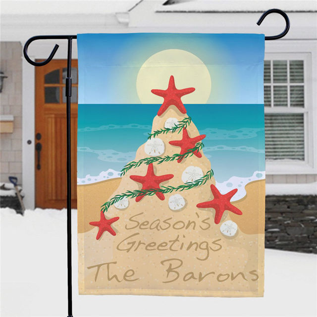 Picture of Personalized Tropical Christmas Garden Flag - Custom Holiday Yard Sign - Beach Christmas Outdoor Decor - Warm Weather Xmas Decoration