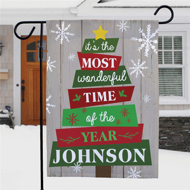 Picture of Personalized The Most Wonderful Time Of Year Garden Flag - Custom Holiday Yard Sign - Christmas Outdoor Decor - Festive Seasonal Decoration