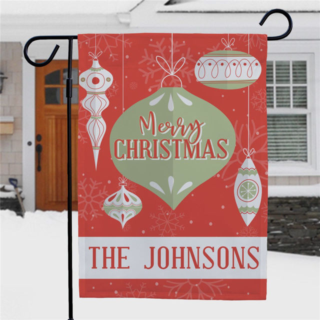 Picture of Personalized Vintage Ornament Christmas Garden Flag - Custom Holiday Yard Sign - Classic Xmas Outdoor Decor - Festive Seasonal Decoration
