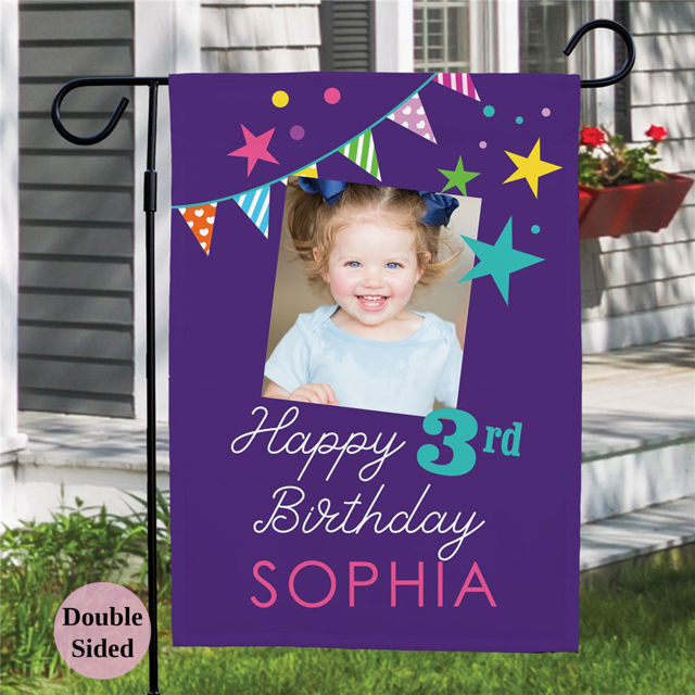 Picture of Birthday Party Sign Garden Flag - Custom Birthday Party Flag with Name - Let's Celebrat Birthday
