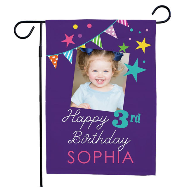 Picture of Birthday Party Sign Garden Flag - Custom Birthday Party Flag with Name - Let's Celebrat Birthday