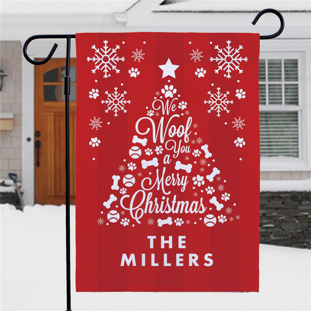 Picture of Personalized We Woof You A Merry Christmas Garden Flag - Custom Holiday Dog Yard Sign - Festive Pet Christmas Decor - Funny Xmas Gift