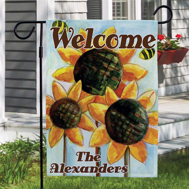 Picture of Personalized Sunflower Welcome Garden Flag - Custom Floral Yard Sign - Bright Summer Outdoor Decor - Housewarming Gift - Porch Decoration