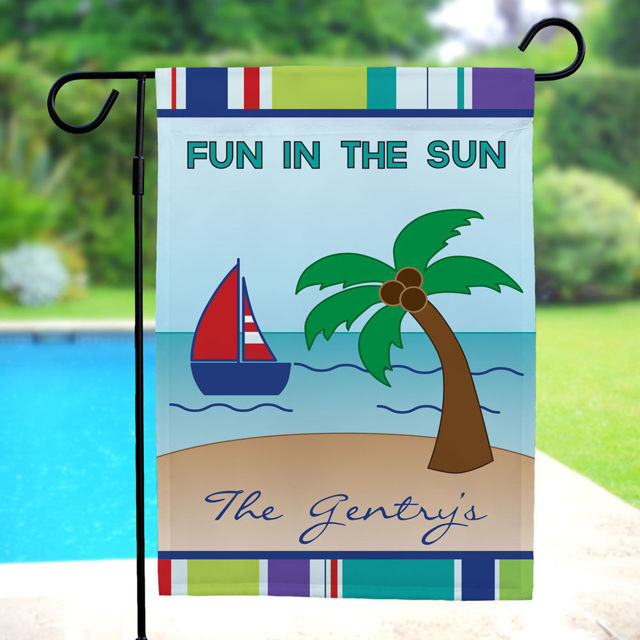 Picture of Personalized Summer Fun Garden Flag - Custom Outdoor Yard Sign - Bright Seasonal Decor - Pool Party Decoration - Welcome Garden Flag