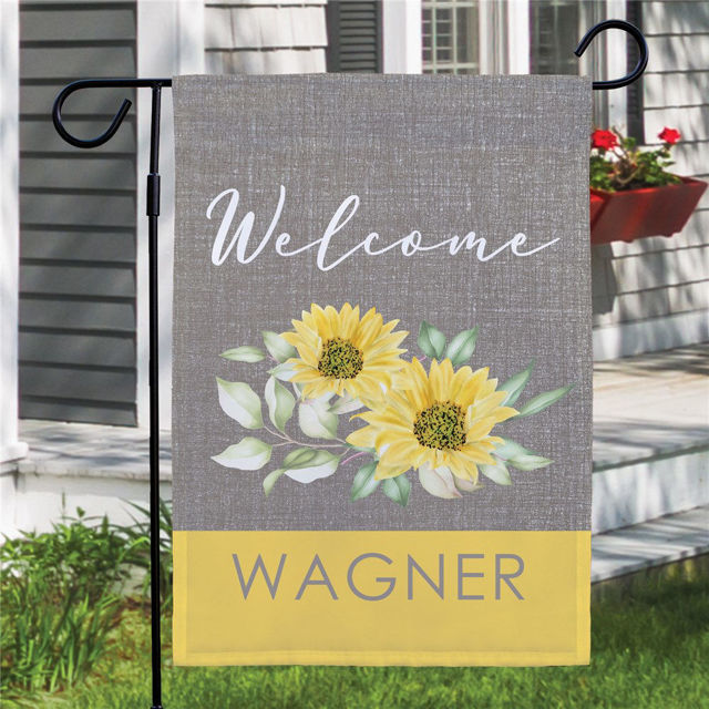 Picture of Personalized Sunflower Welcome Garden Flag - Custom Floral Yard Sign - Summer Outdoor Decor - Garden Welcome Flag - Housewarming Gift