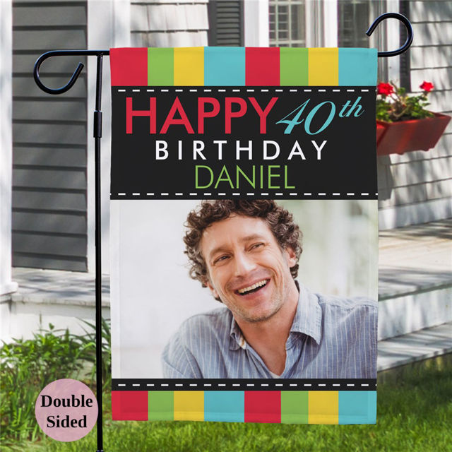 Picture of Custom Birthday Party Sign Garden Flag with Photo -  Personalised Birthday Party Flag