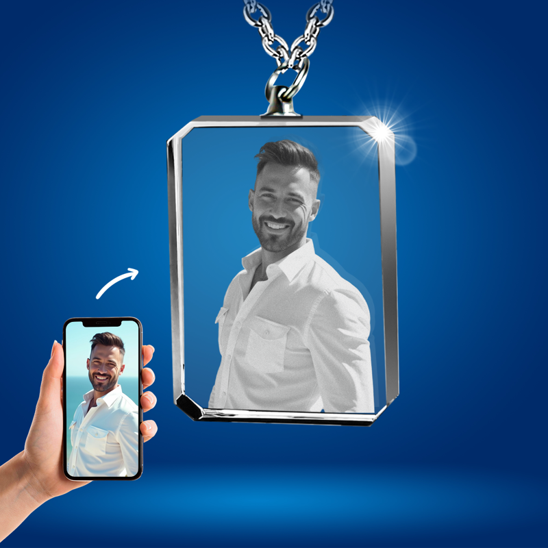 Picture of Personalized 2D or 3D Crystal Photo Necklace Gift in Rectangle with Rounded Corners