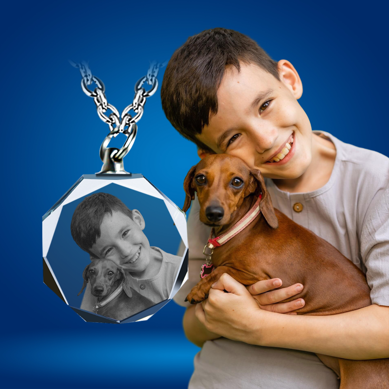 Picture of Personalized 2D or 3D Crystal Photo Necklace Gift in Octagon