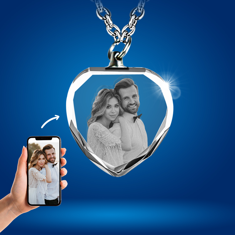 Picture of Personalized 2D or 3D Crystal Photo Necklace Gift in Heart
