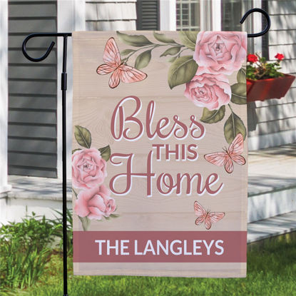 Picture of Custom “Bless This Home” Floral Garden Flag – Personalized Outdoor Decor for Yard & Garden