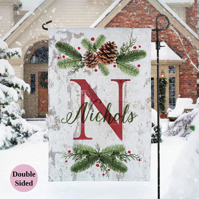 Picture of Christmas Garden Flag with Family Name – Personalized Outdoor Decor for Yard & Garden