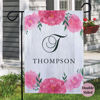 Picture of Custom Garden Flag with Family Name & Pink Flower - Personalized Outdoor Decor for Yard & Garden
