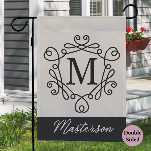 Picture of Custom Garden Flag with Family Name & Initial - Personalized Outdoor Decor for Yard & Garden