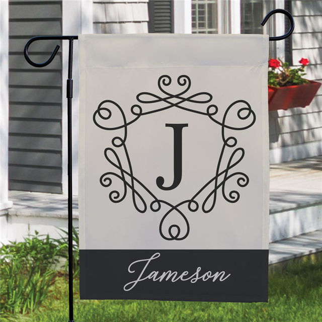 Picture of Custom Garden Flag with Family Name & Initial - Personalized Outdoor Decor for Yard & Garden