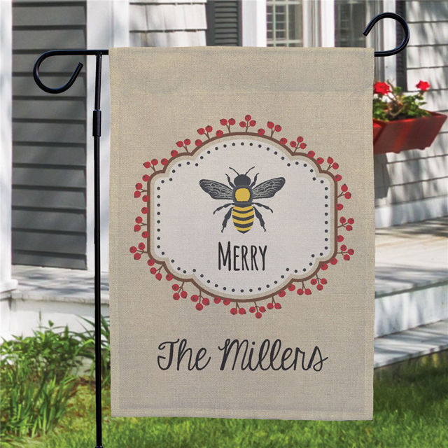 Picture of Personalized Bee Merry Garden Flag – Custom Outdoor Yard Flag, Spring & Summer Garden Decor