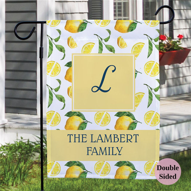 Picture of Custom Garden Flag with Family Name & Initial - Personalized Outdoor Decor for Yard & Garden - Lemon Pattern