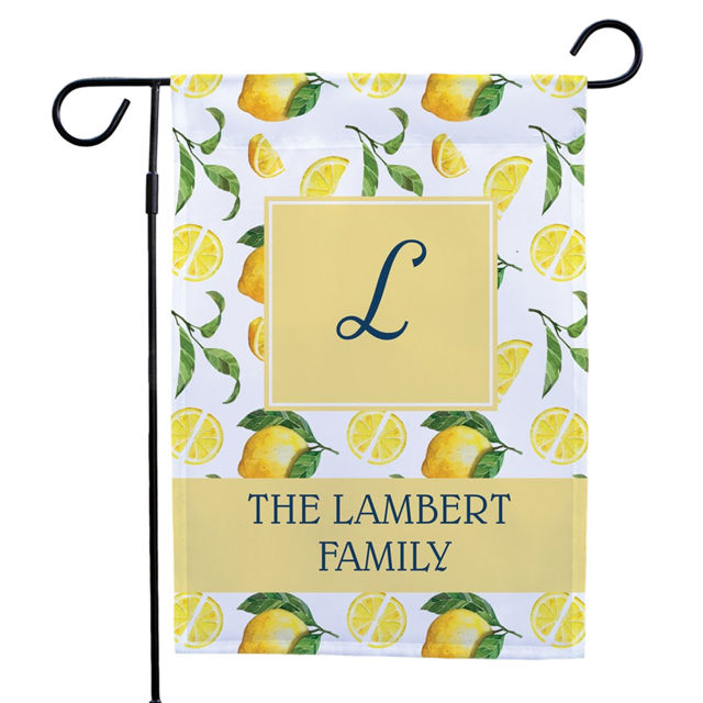 Picture of Custom Garden Flag with Family Name & Initial - Personalized Outdoor Decor for Yard & Garden - Lemon Pattern