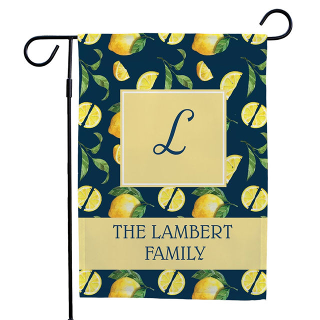 Picture of Custom Garden Flag with Family Name & Initial - Personalized Outdoor Decor for Yard & Garden - Lemon Pattern