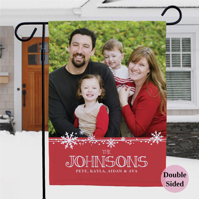 Picture of Christmas Garden Flag with Family Name & Photo - Personalized Christmas Outdoor Decor for Yard & Garden