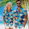 Picture of Custom Face Hawaiian Shirt for Family - Custom Hawaiian Shirt with Tropical Blue Leaf Pattern - Best Summer Hawaiian Shirt for Family