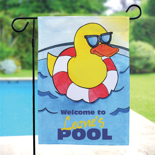 Picture of Personalized Cool Duck Swimming Pool Garden Flag – Custom Summer Outdoor Yard Flag for Poolside Decor
