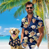 Picture of Custom Face Hawaiian Shirt for Family and Pets - Dark Blue Background with Yellow Flowers Pattern - Best Summer Hawaiian Shirt for Family