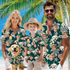 Picture of Custom Face Hawaiian Shirt for Family and Pets - Green Background with Leaves Pattern - Best Summer Hawaiian Shirt for Family