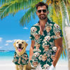 Picture of Custom Face Hawaiian Shirt for Family and Pets - Green Background with Leaves Pattern - Best Summer Hawaiian Shirt for Family