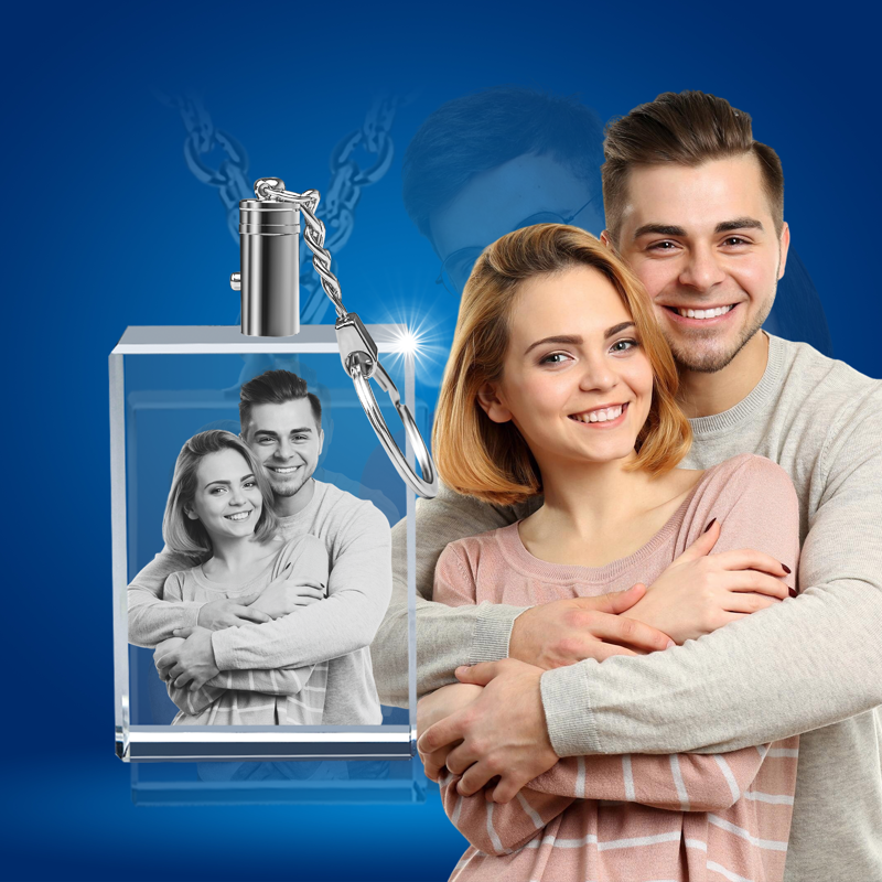 Picture of Personalized 2D or 3D Crystal Photo Keychain Gift in Rectangle
