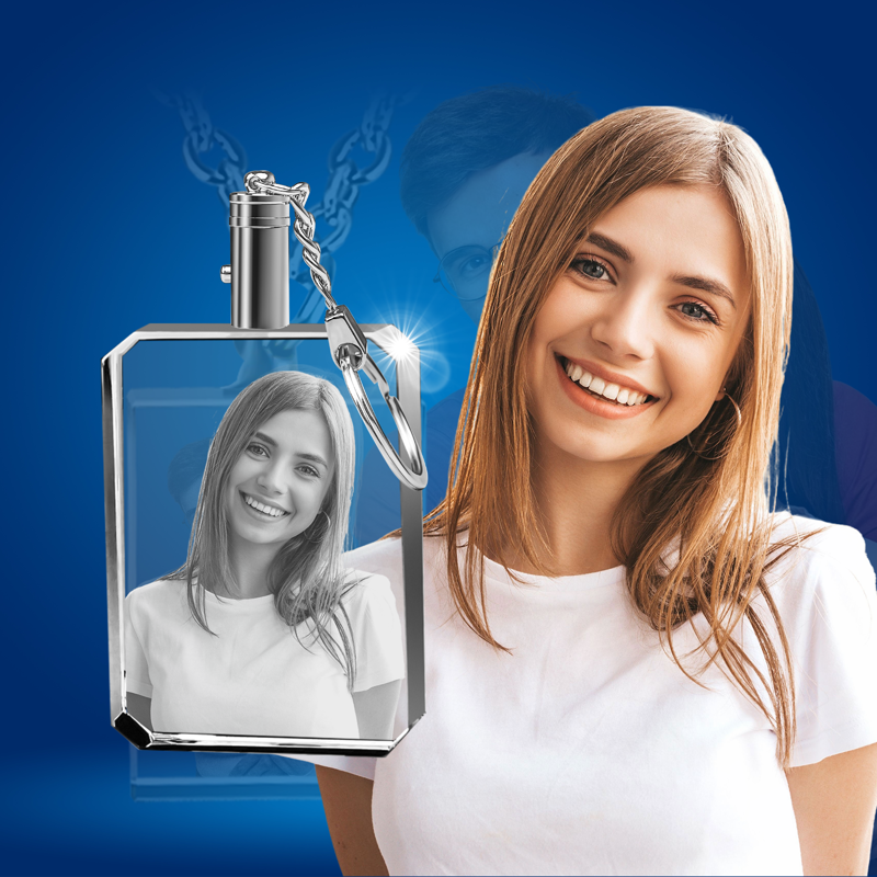 Picture of Personalized 2D or 3D Crystal Photo Keychain Gift in Rectangle with Rounded Corners
