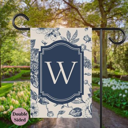 Picture of Custom Garden Flag with Family Name & Pink Flower - Personalized Outdoor Decor for Yard & Garden