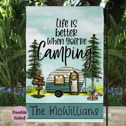 Picture of Custom Camping Sign Flag with Family Name - Personalized Sign Flag for Camping Season