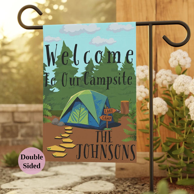 Picture of Custom Happy Camping Flag with Family Name - Personalized Sign Flag for Camping Season