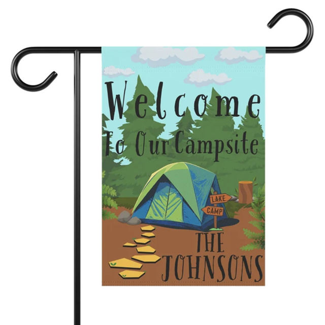 Picture of Custom Happy Camping Flag with Family Name - Personalized Sign Flag for Camping Season