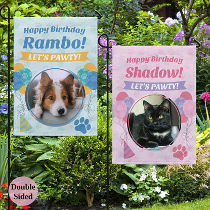 Picture of Birthday party Sign Garden Flag for Pets - Custom Photo Birthday Party Flag with Pet Name