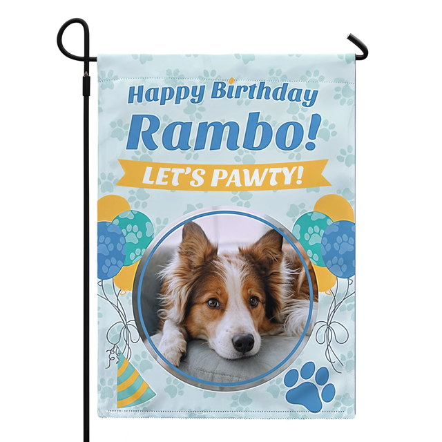 Picture of Birthday party Sign Garden Flag for Pets - Custom Photo Birthday Party Flag with Pet Name