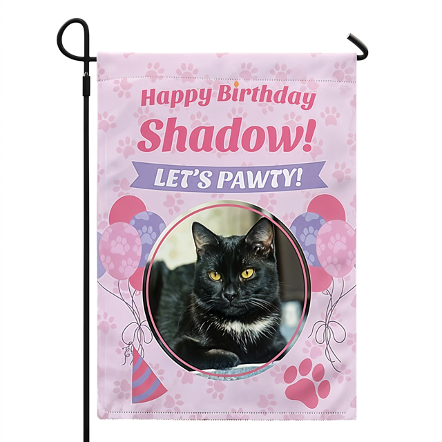 Picture of Birthday party Sign Garden Flag for Pets - Custom Photo Birthday Party Flag with Pet Name