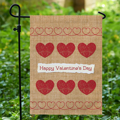 Picture of Burlap Hearts Garden Flag - Colorful Confetti Yard Sign - Custom Outdoor Party Decor - Birthday Gift for Him or Her