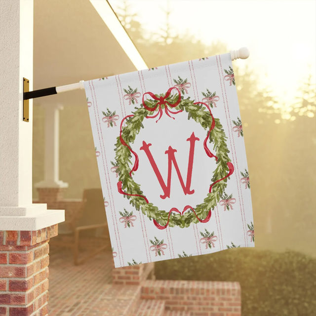 Afbeeldingen van Kersttuinvlag met familienaam - Gepersonaliseerde vakantiedecoratie voor buiten en tuin