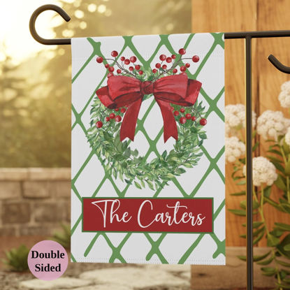 Picture of Christmas Garden Flag with Family Name - Personalized Christmas Outdoor Decor for Yard & Garden