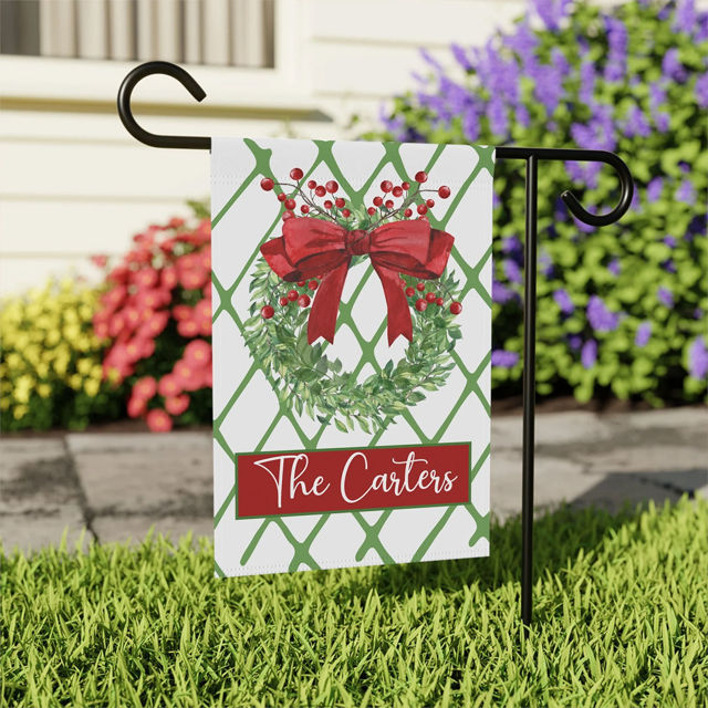 Picture of Christmas Garden Flag with Family Name - Personalized Christmas Outdoor Decor for Yard & Garden